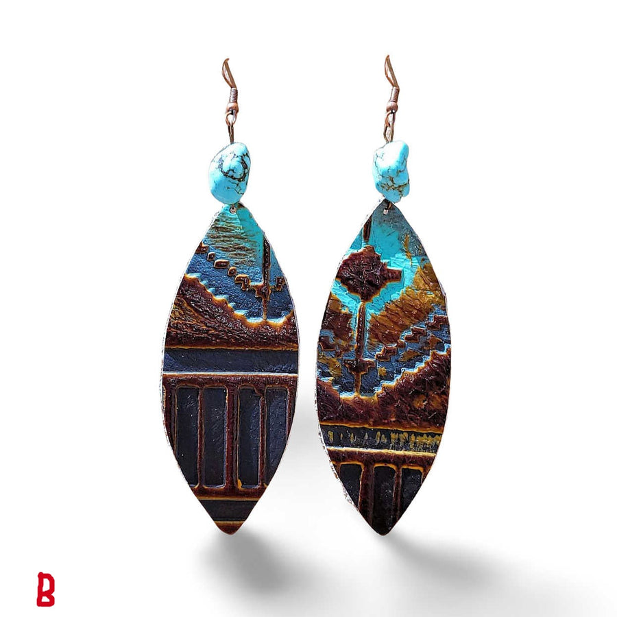 Embossed Leather Earring with Turquoise