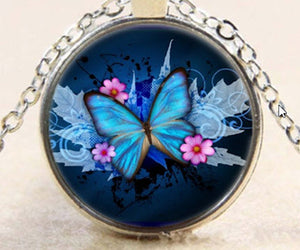 Blue Morpho Butterfly Photo Cabochon Pendant Necklace