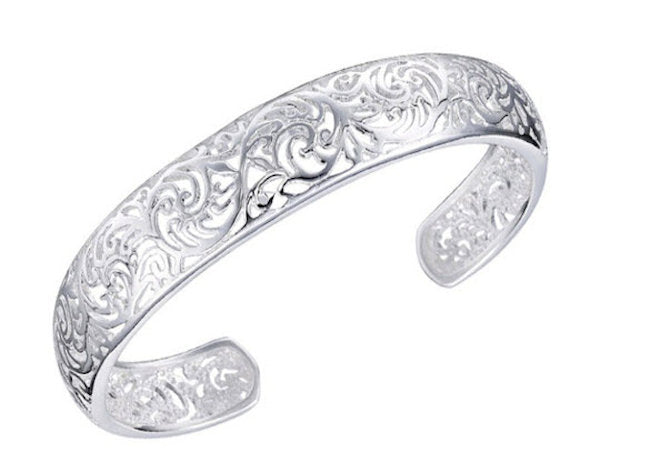 Bracelet Cuff Silver Plated Filigree Design
