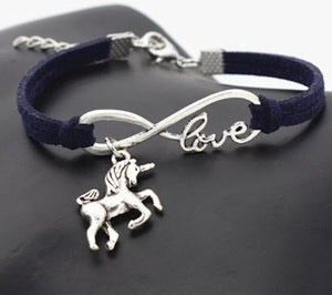 Infinity, Love, Unicorn Charm Leather Bracelet