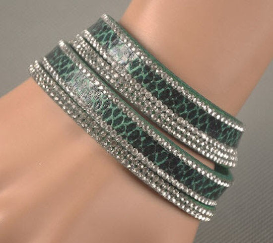 bracelet wrap leather light blue snakeskin
