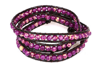 bracelet wrap leather jasper purple