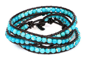 bracelet wrap leather jasper sea blue
