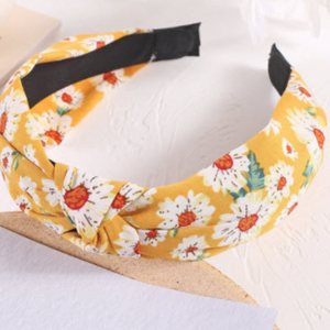 Yellow with white flowers knotted fabric headband hair accessory