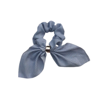 Hair accessory light blue and white striped scarf scrunchie