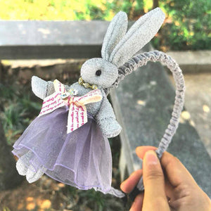 kids fabric headband with rabbit purple