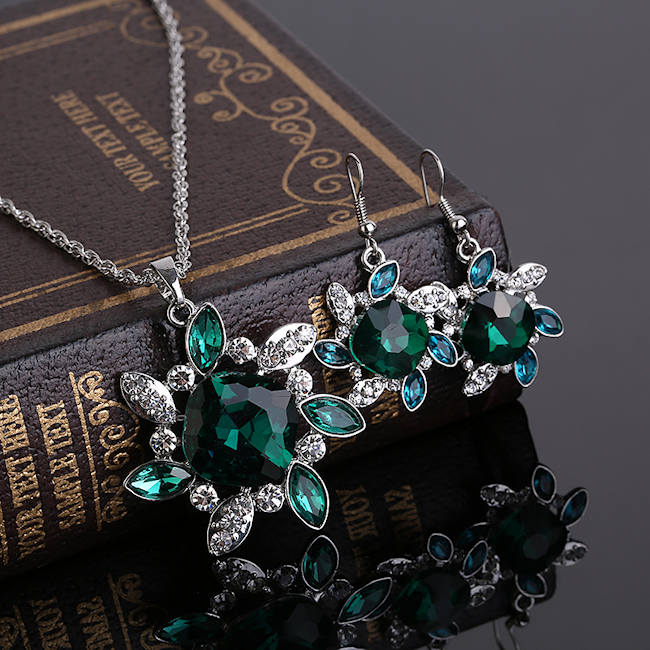 Necklace & Earrings  Imitation Crystal Set Blue - Green