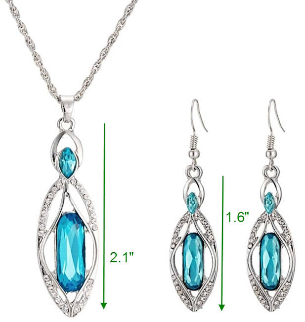 Sea Blue Crystal Necklace and Earring Set
