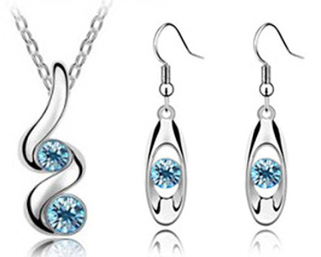 Blue Crystal necklace and earrings
