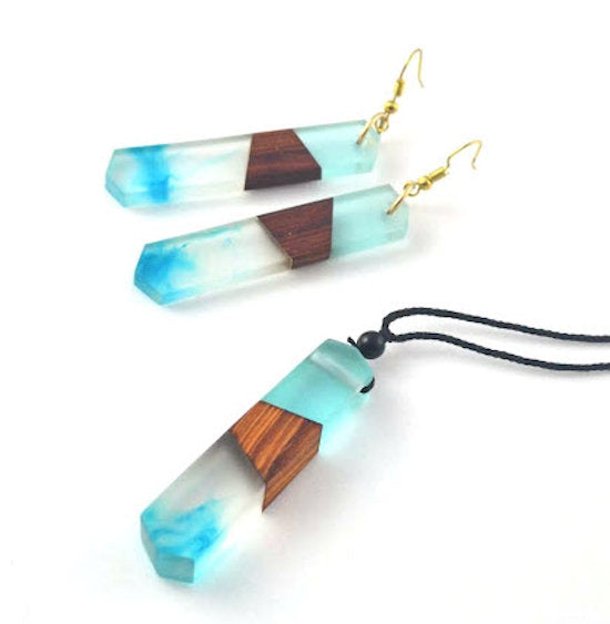 Necklace Earring Turquoise Resin Wood Set Magnolia Mountain