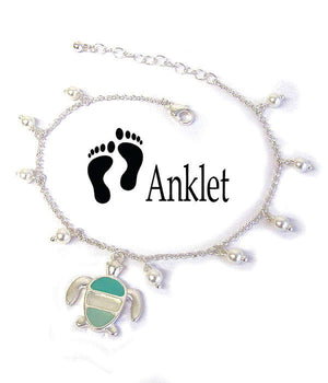 Ankle Bracelet with Sea Glass Turtle