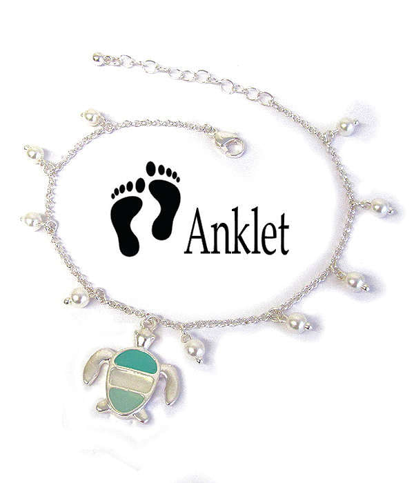 Ankle Bracelet with Sea Glass Turtle
