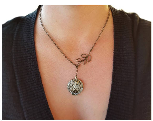 Brass Tone Aromatherapy Necklace with Lariat Necklace Chain