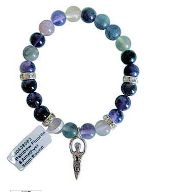 Flourite and Amethyst Bracelet with Goddess