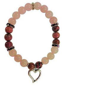 Bracelet - Rose Quartz and Rodhonite with Heart