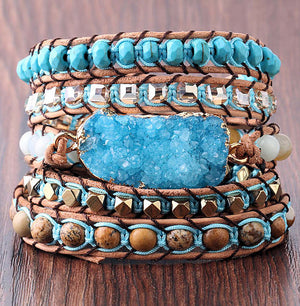 Blue Druzy Stone on wrap Bracelet