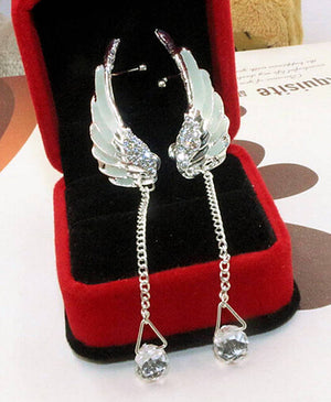 Luminous Wing Earring with Cuff and Drop Crystal
