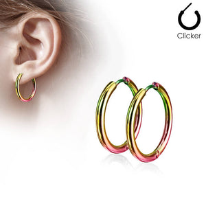 Hoop Earrings Rainbow Anodized Stainless Steel