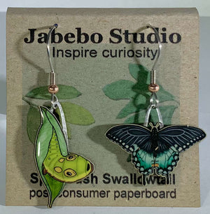Spicebush caterpillar and butterfly earrings