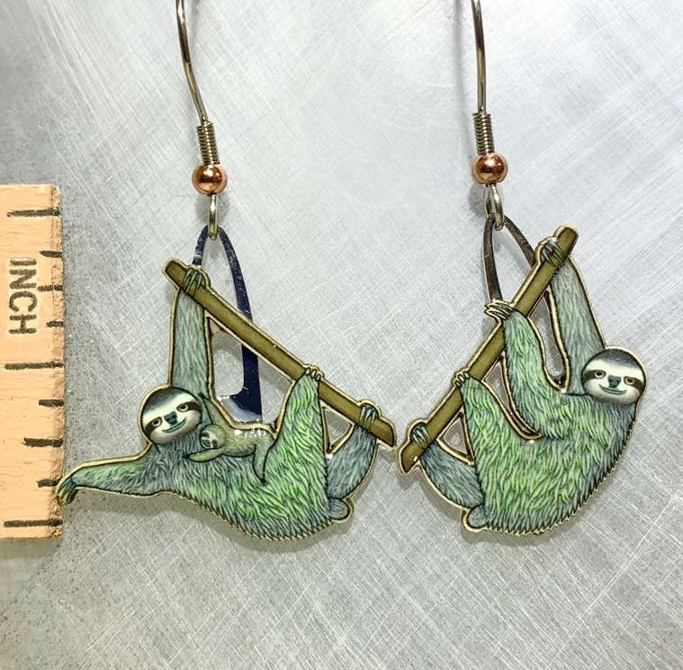 Sloth Earrings - Recycled Materials