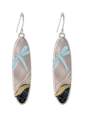 Earrings  Silver with Blue Dragonfly and Abalone