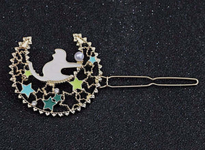 Cat on Crescent Moon with Stars Barrette