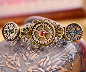 Barrette Steampunk Style - with Gears and Crystals
