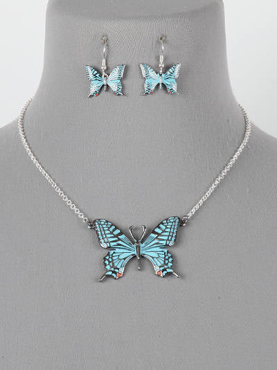 MONARCH BUTTERFLY NECKLACE AND EARRING SET