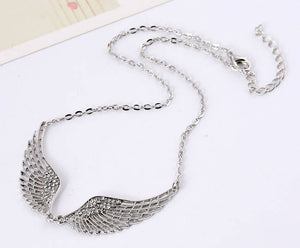 Angel Wing Necklace - Silver Tone 