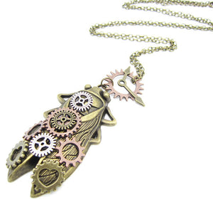 Steampunk Pendant Necklace - Cicada with Gears