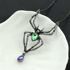 Spider Pendant necklace with Blue and Green crystals
