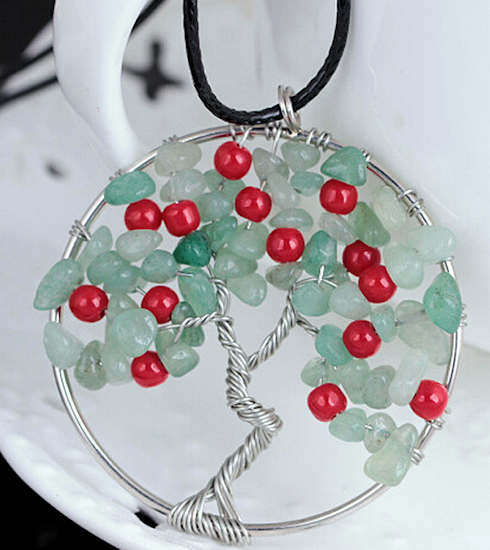Tree of Life Necklace  - Aventurine with Red Beads