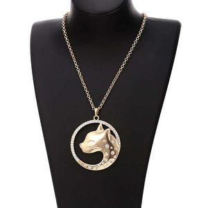 Leopard Head Pendant Long Necklace  - Very Alluring