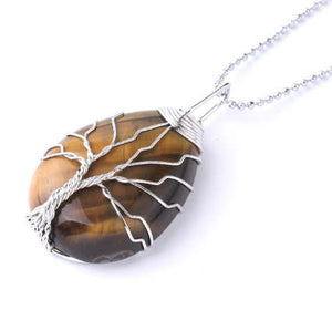 Tiger Eye Tree Of Life Wire Wrap Pendant Necklace
