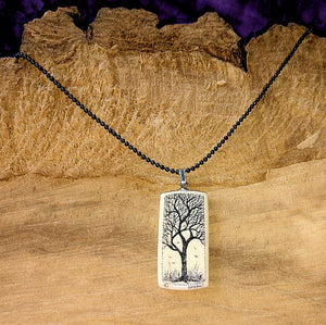 Scrimshaw Style Tree Pendant Necklace