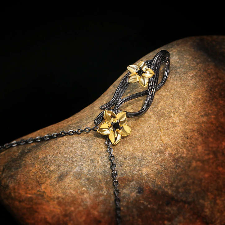 Black Gold with Flower necklace