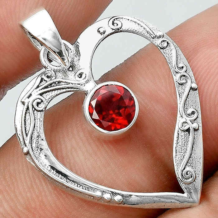 Garnet heart Sterling Silver pendant