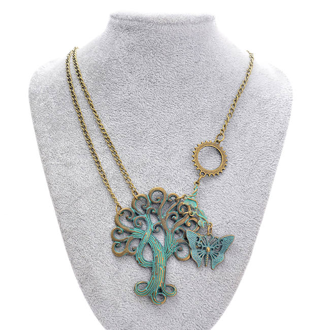 Handmade Statement Steampunk Tree and Butterfly Necklace