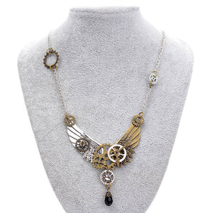 Necklace Steampunk Style Angel Wings and Gears