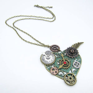 Heart Pendant with Various Gears  Steampunk Necklace