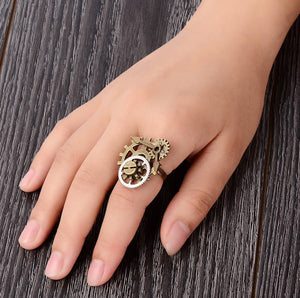 Steampunk Ring - Different Gear Components and Clock Hands - Sizable