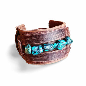 Leather cuff with turquoise stones