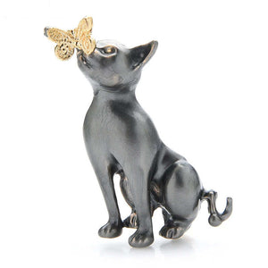 Cat with Butterfly Brooch