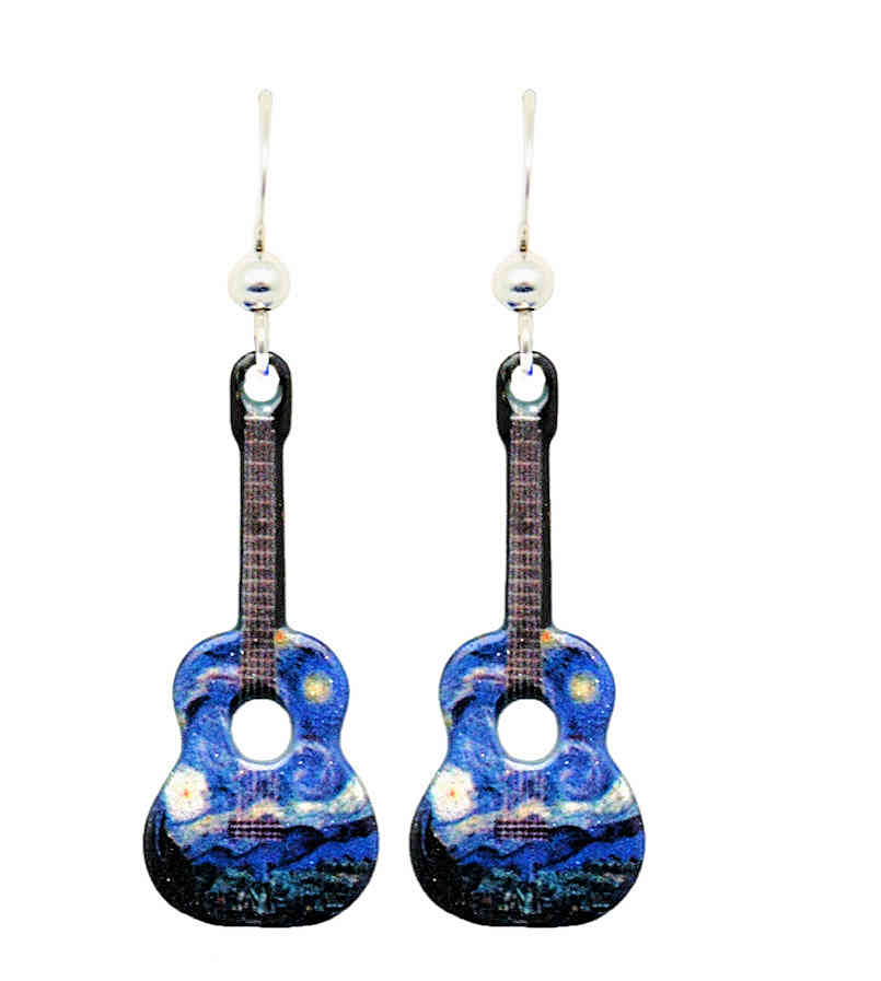 Starry Night Guitar Earrings