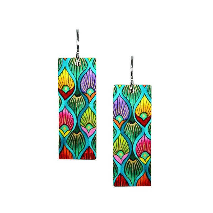 Colorful rectangular earrings with a geometric pattern 