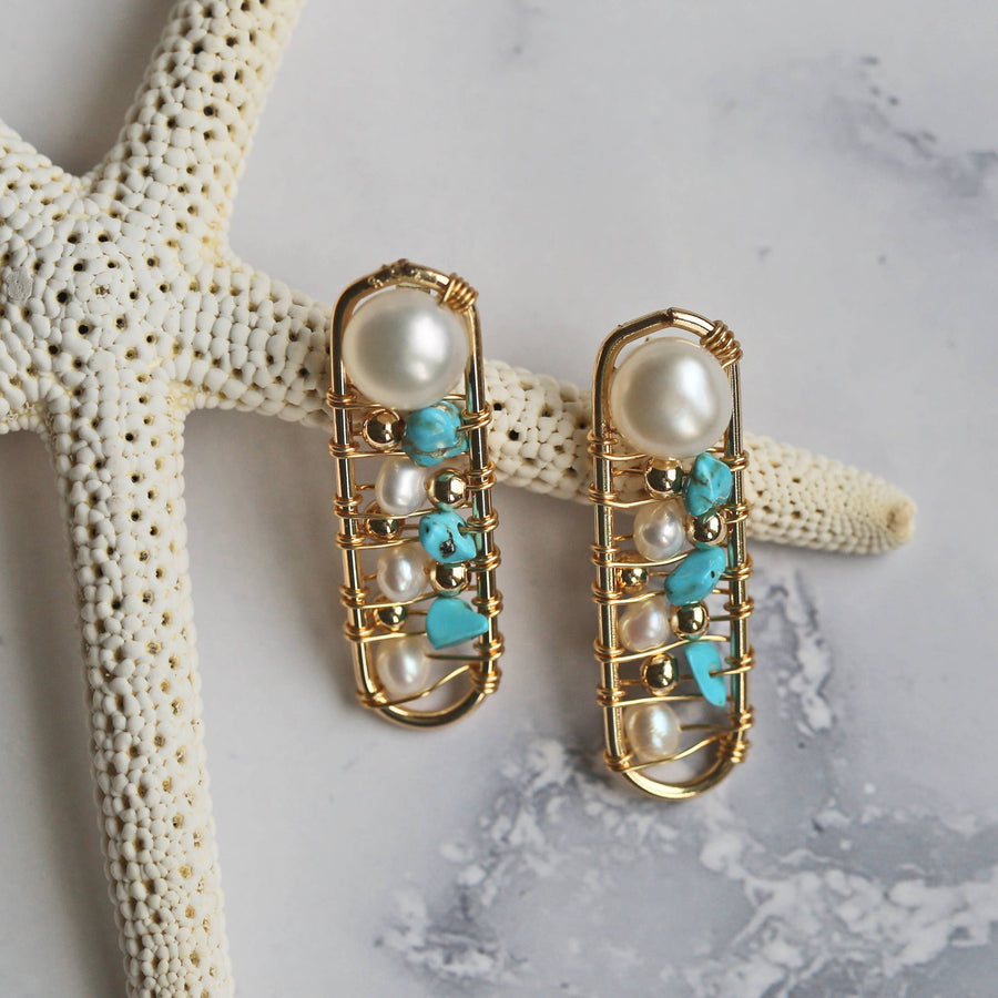 Pearl and tourmaline earrings