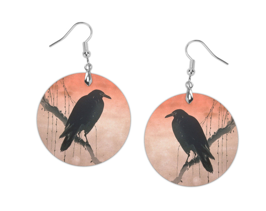 Crow on a Willow Branch by Seikō Earrings