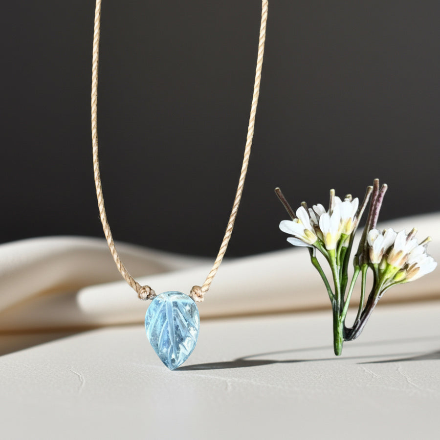 Aquamarine Carved Leaf Necklace