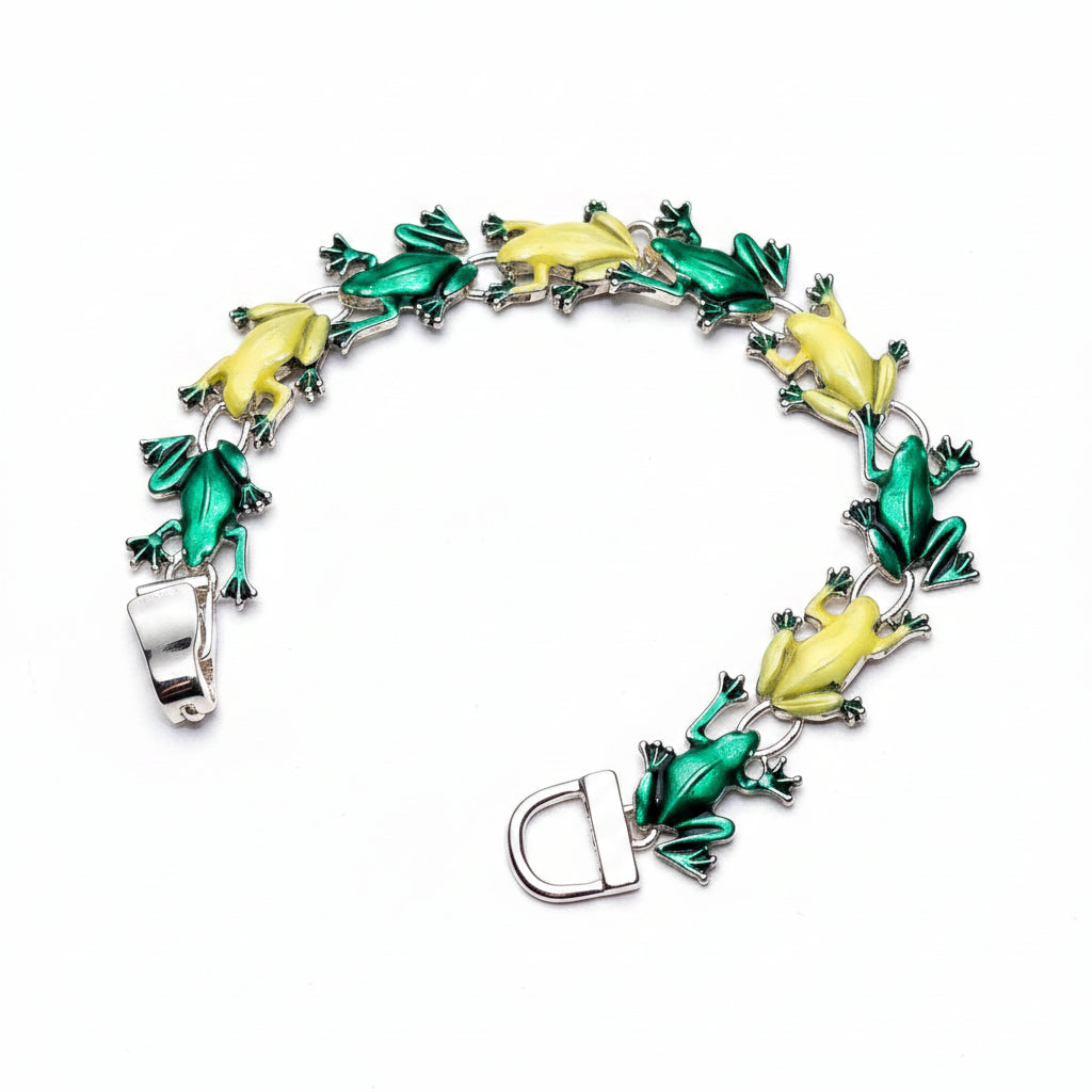 Bracelet with green and yellow frogs 