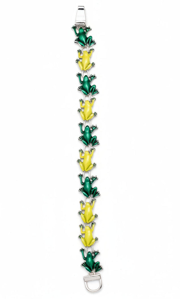 Bracelet with green and yellow frogs 